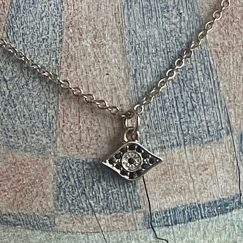 Black & White Mini Evil Eye Pendant on Faux Gold Necklace